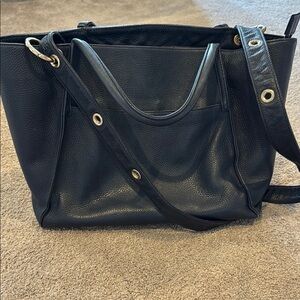 Navy pebbles Leather Tote Bag